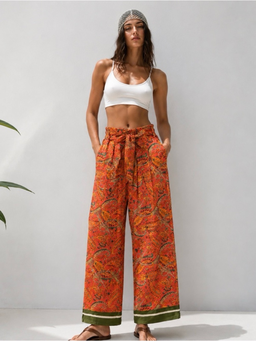Mango Boho Paisley Tie-Waist Wide-Leg Pants/ vibrant print/ woman’s M